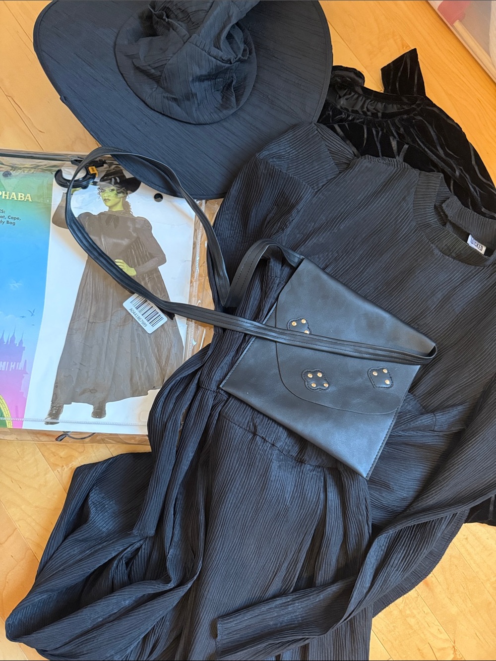 Wicked Elphaba costume Black Velvet Witch Costume Dress with Matching Hat &Purse